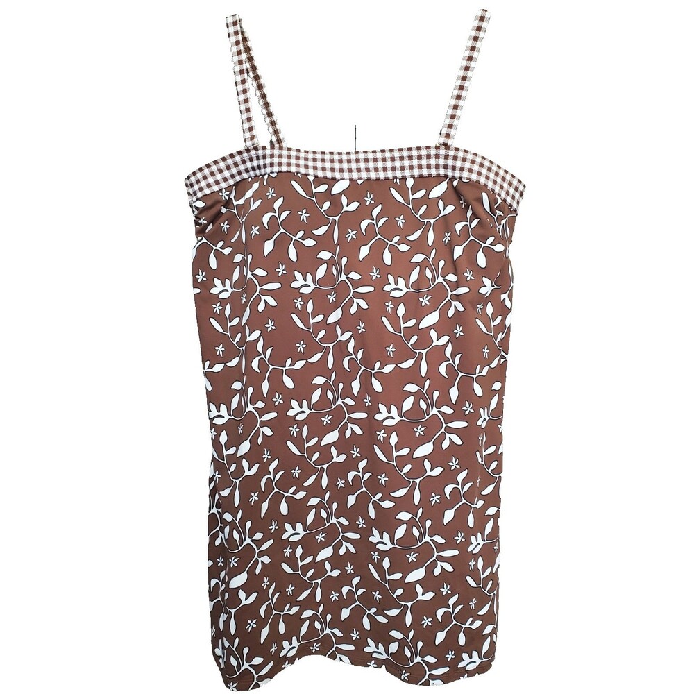 Lands' End Brown Floral Longer Length Bandeau Tankini Swim Top Size 14